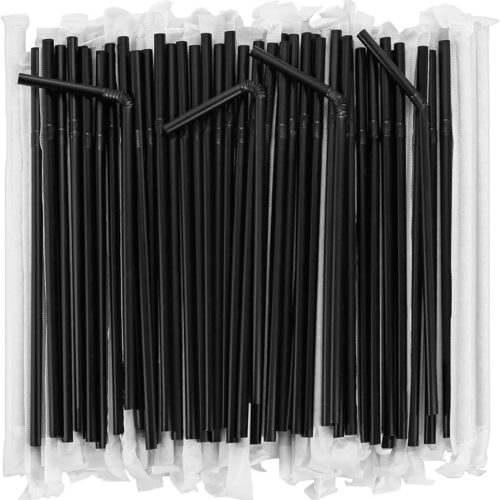 Plastic Straw Black Bendy Wrapped 6mm 10000 Pcs